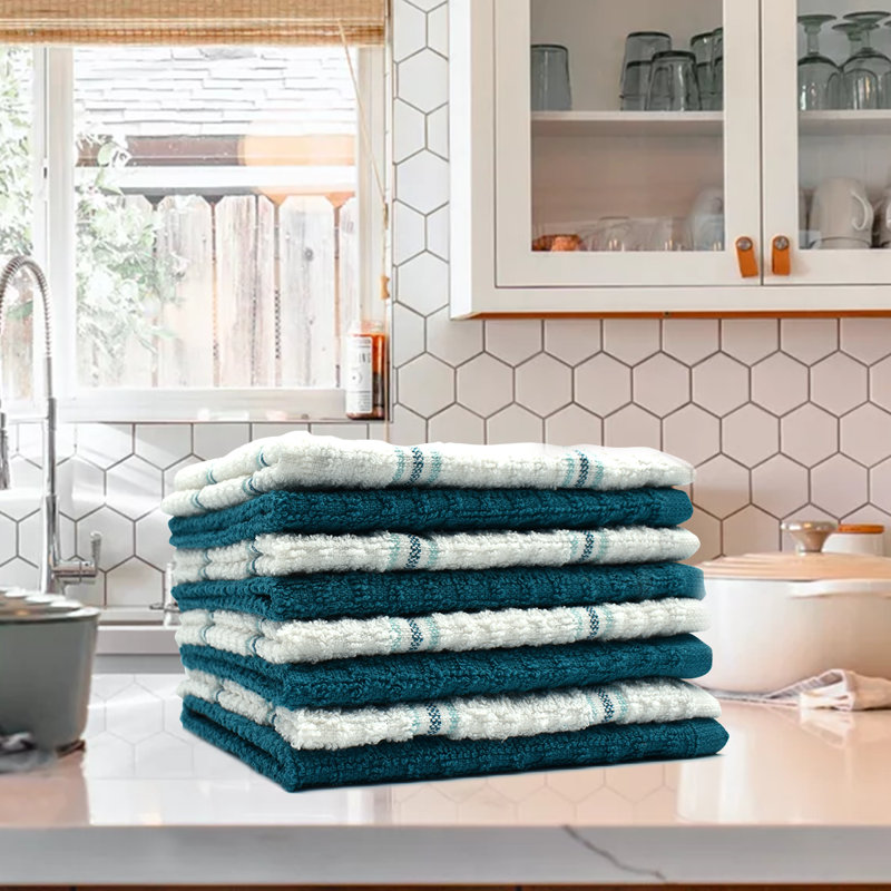 Cotton Stripe Waffle Dish Cloth Kitchen Towel, Teal