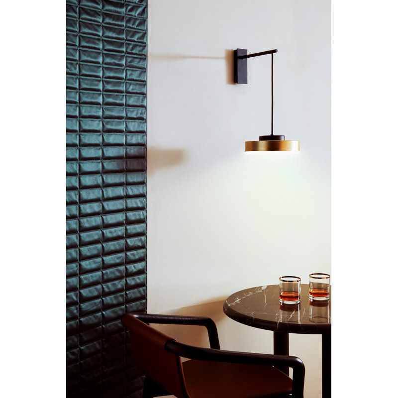 Discus Wall Lamp, Matt Black Silk Lacquered, Satin Brass