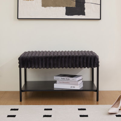Upholstered Ottoman With Storage Shelf