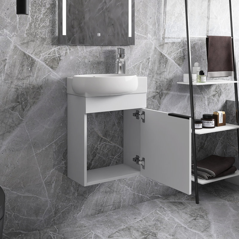 Morfou 17'' Single Bathroom Vanity with Ceramic Top, Gloss White