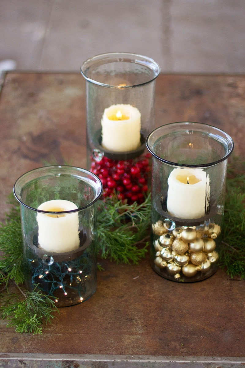 Sakie Glass Hurricane Candle Holder, 8" H x 6" W x 6" D