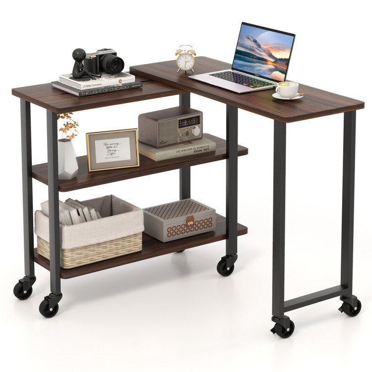 360° Free Rotating Sofa Side Table with Storage Shelves and Casters