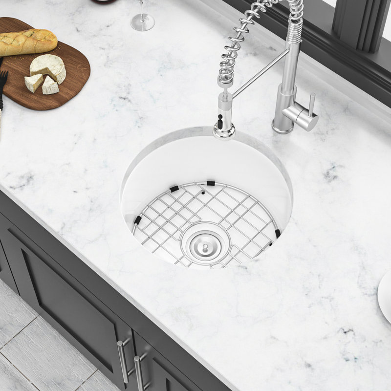18" Ceramic Sink - Single Bowl, Dual Mount Choices, To Scratches And Discoloration, White With Drain Bottom Grid For Kitchen Basin, Strong Stain , White,