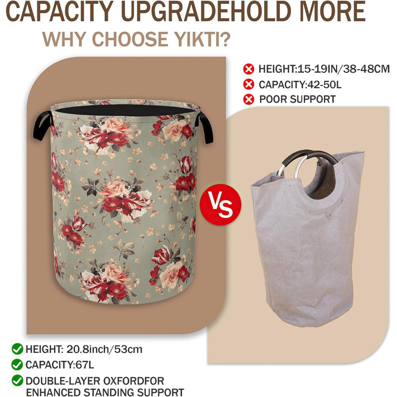 Flowers Laundry Hampervintage Floral Clothes Hamper For Laundry Waterproof Oxford Toy Storage Collapsible Hampers For Bedroom Dorm Room Bathroom