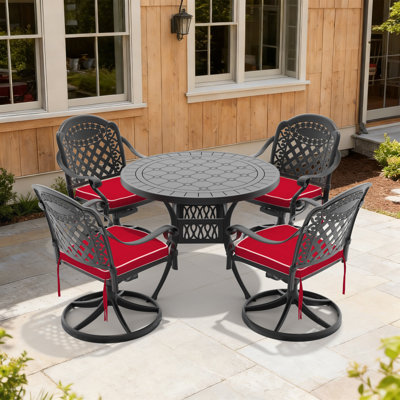 5-Piece All-Weather Cast Aluminum Dining Set, Include 4 Swivel Chairs and 39.37" Round Table With Black Frame