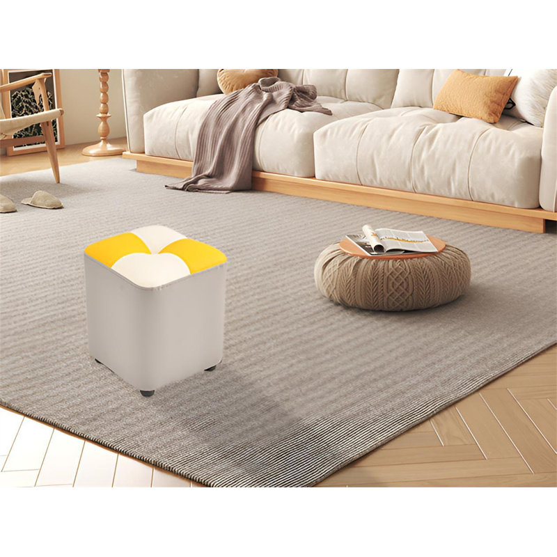 Evetts Solid Wood Accent Stool, Gray, Yellow/White