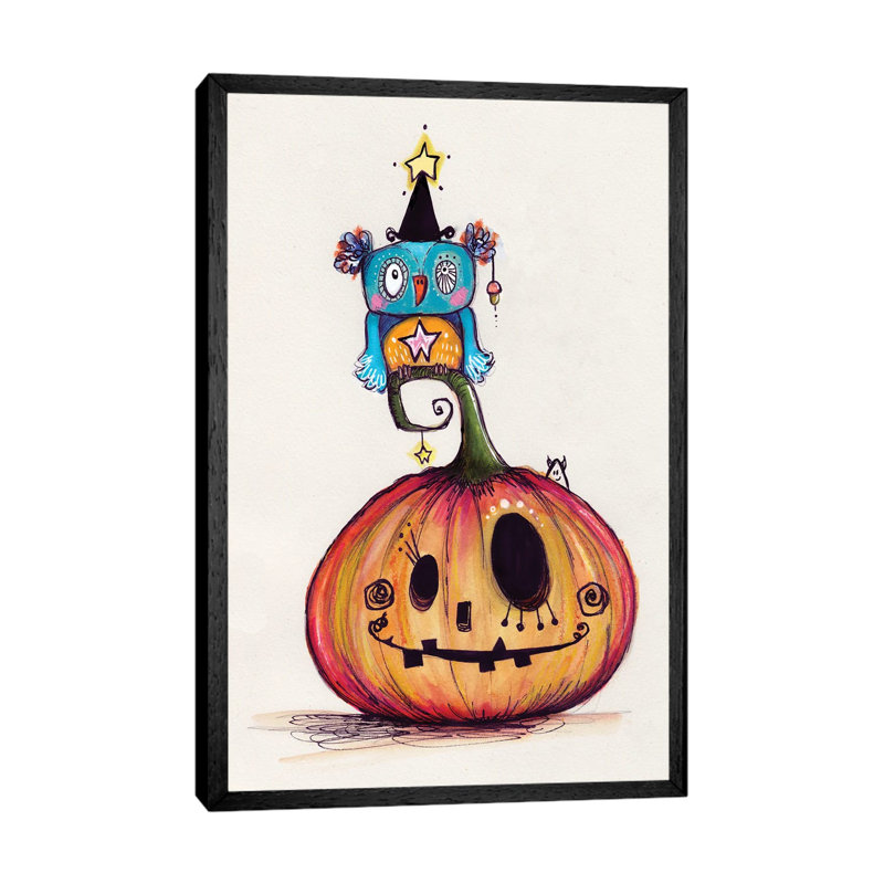 Pumpkin With Quirky Bird by Tamara Laporte - Print on Canvas, Black Framed, 66.04 cm H x 45.72 cm W