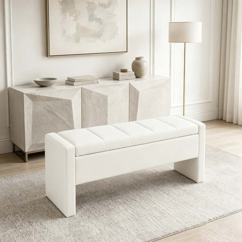 Banc de lit moderne avec rangement, Beige
