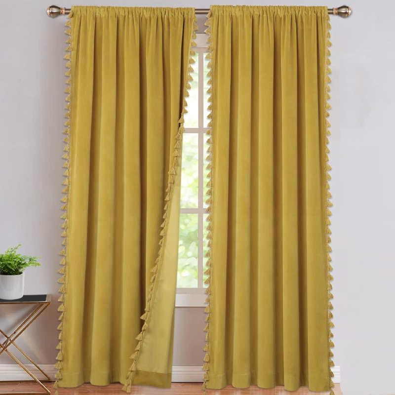 Panneaux de rideaux doux avec rideaux en velours pour le salon, Jaune, L 42 po x L 63 po