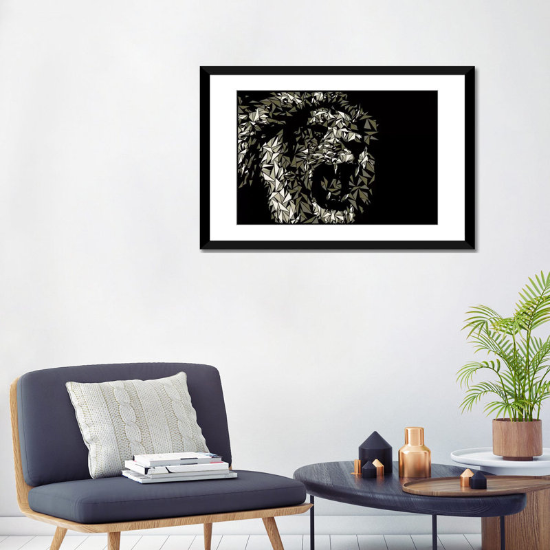 « lion », impression sur toile, H 24 po x l 32 po x P 1 po, Papier d'art encadré noir