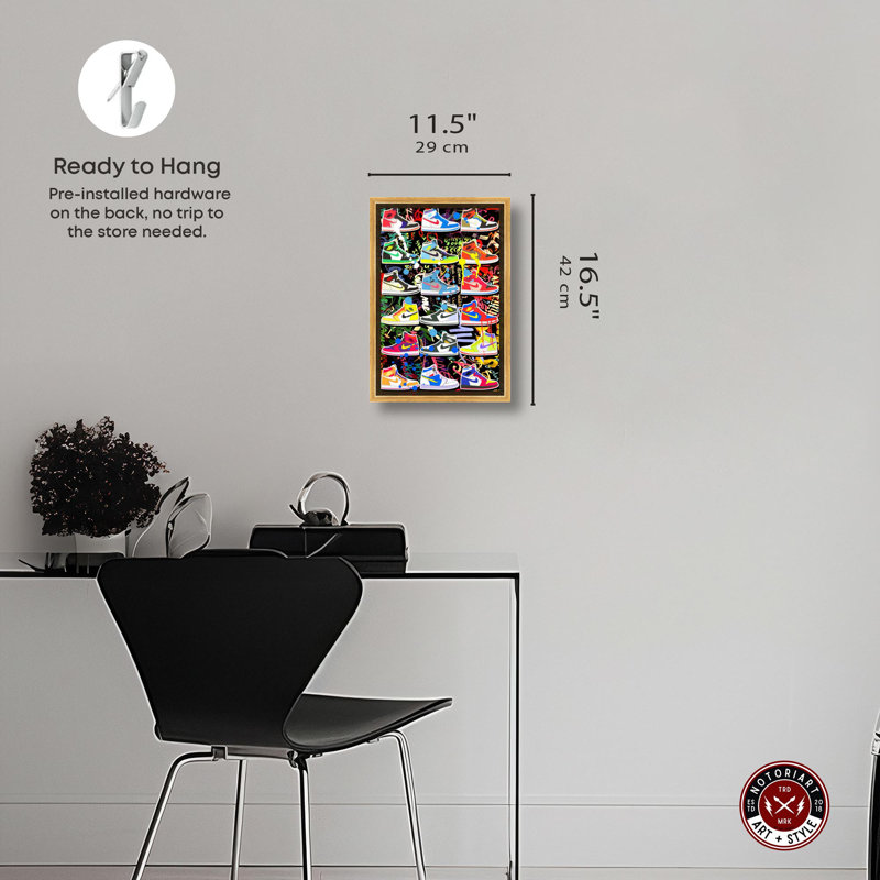 Bold Sneaker Collection Canvas Urban Graffiti Wall Art by Notoriart, Gold Framed, 16" H x 11" W x 1.2" D