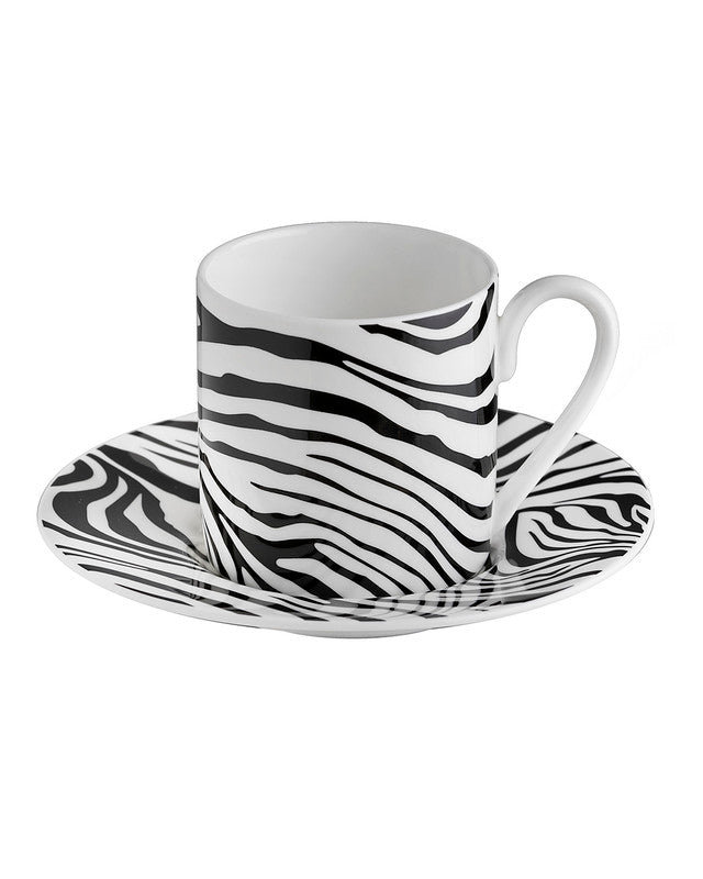 Coffee Cup & Saucer ZEBRAGE Set of 2 in Luxury Box diam. 2.3in, H 2.5in, Cap. 4 oz, Saucer diam. 4.75in