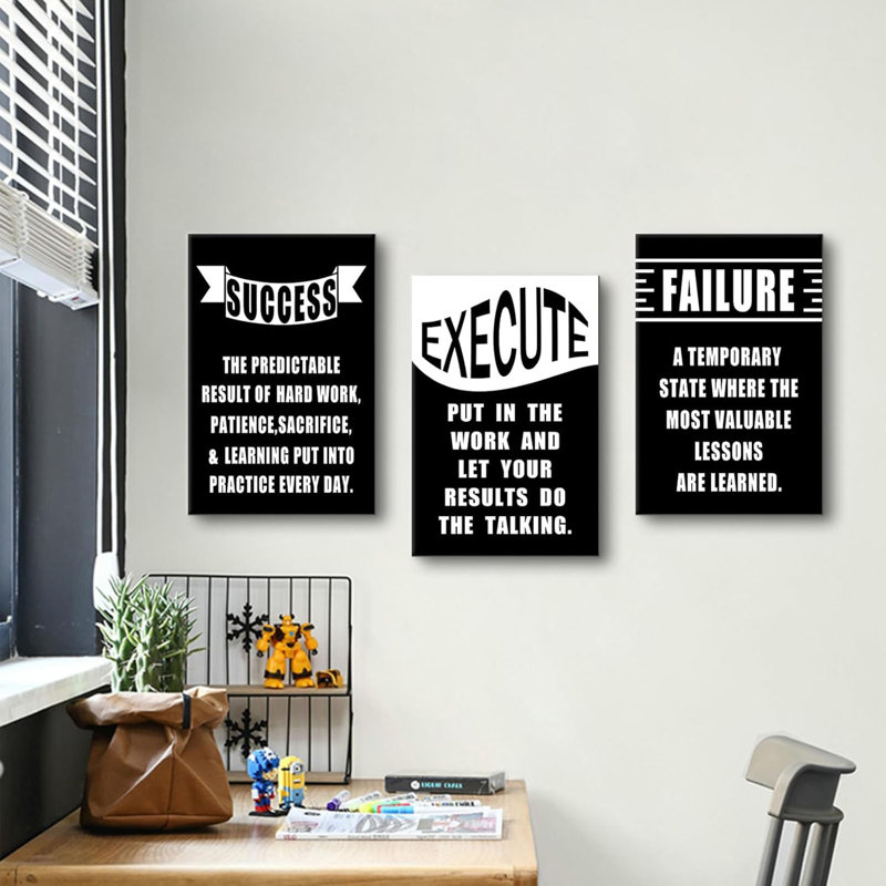 3 pièces, art mural sur toile de motivation, "Execute raté succès", citations inspirantes, affiches pour la maison