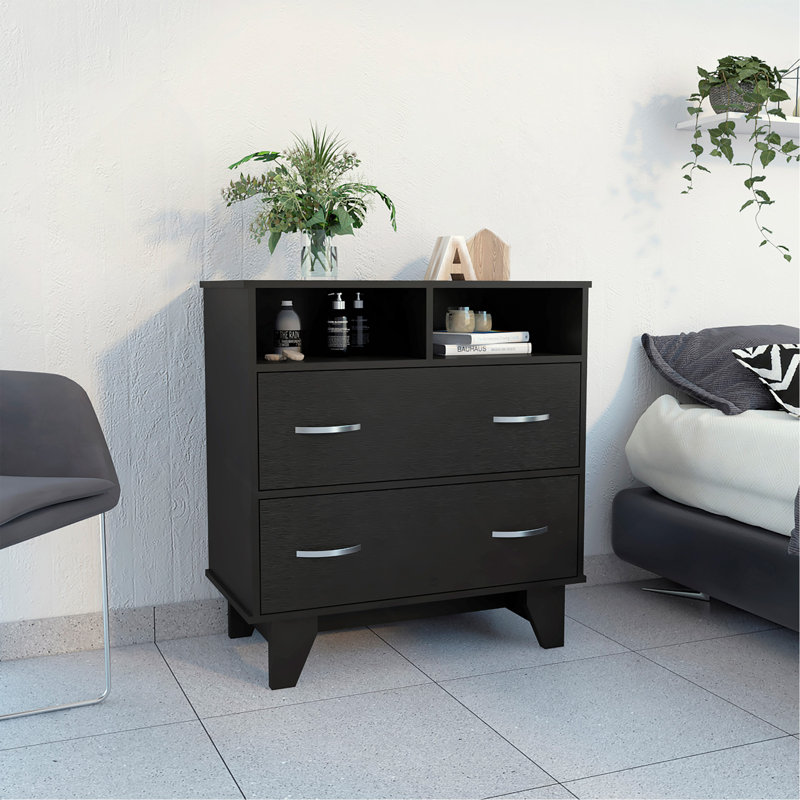 Commode 2 tiroirs Aaron, Noir