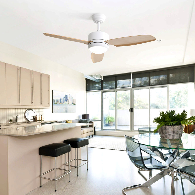 46 Inch Ceiling Fan With Lights 3 Abs Blades, 6-Speed Dc Motor Remote Control For Living Room, Off White, White