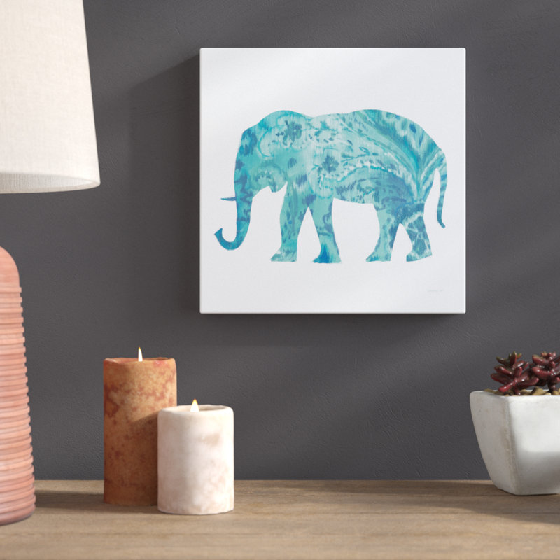 Boho Teal Elephant II by Danhui Nai - No Frame Painting on Canvas, 30cm H x 30cm W x 3.8cm D