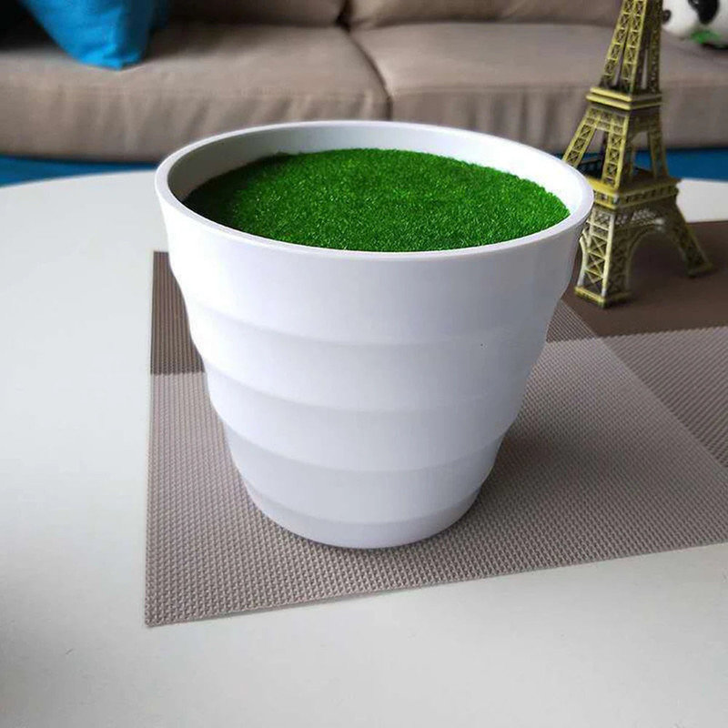 White Thick Plastic Monstera Leaf Artificial Pot with Lawn
