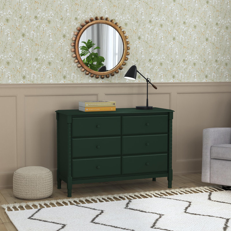 Forest Green Wood Spindle 6-Drawer Nursery Dresser