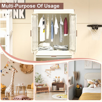 Organisateur de rangement portatif pour garde-robe pour vêtements, commode, portes magnétiques avec 4 cubes et tringle, 10 cintres, armoire de rangement pour garde-robe de bébé