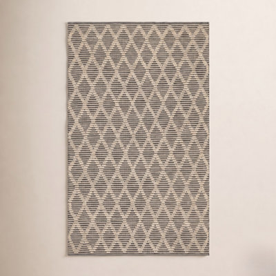 Textured Diamond Black/Ivory Handwoven Cotton Rug