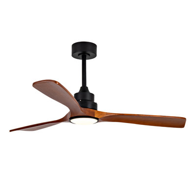 Hot Sales 52 Inch Modern Black Ceiling Fan With Light 3 Solid Wood Blades Remote Control Reversible DC Motor With Dimmable LED