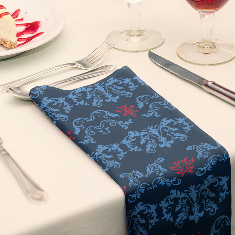 Damask Square Napkin, Blue/Navy/Red, Cotton, 10" W x 10" L
