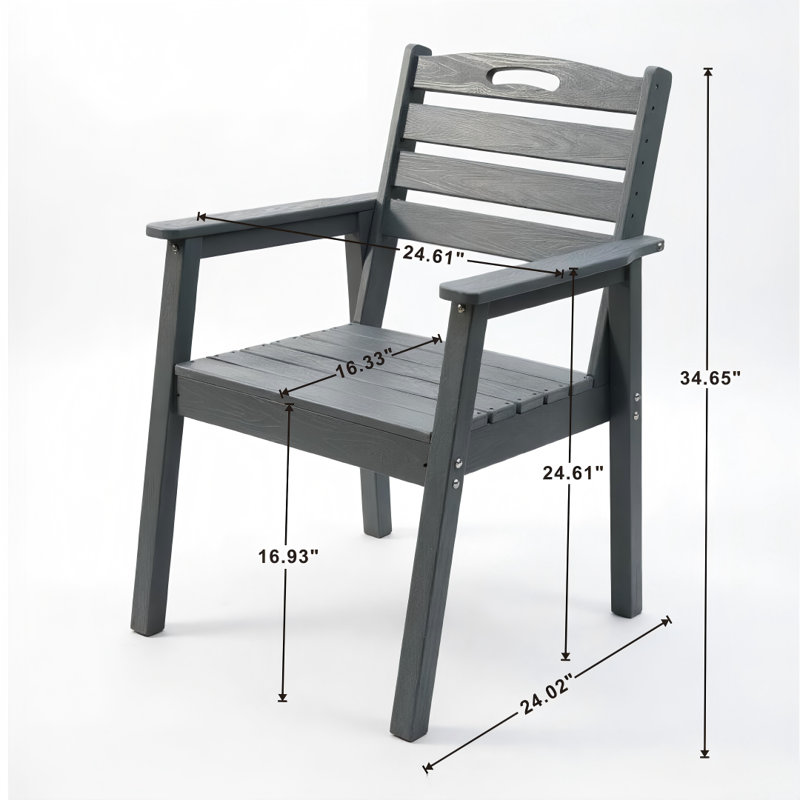 HDPE Outdoor Dining Chair, Weather Resistant Patio Chair with Low Maintenance Design, Gray