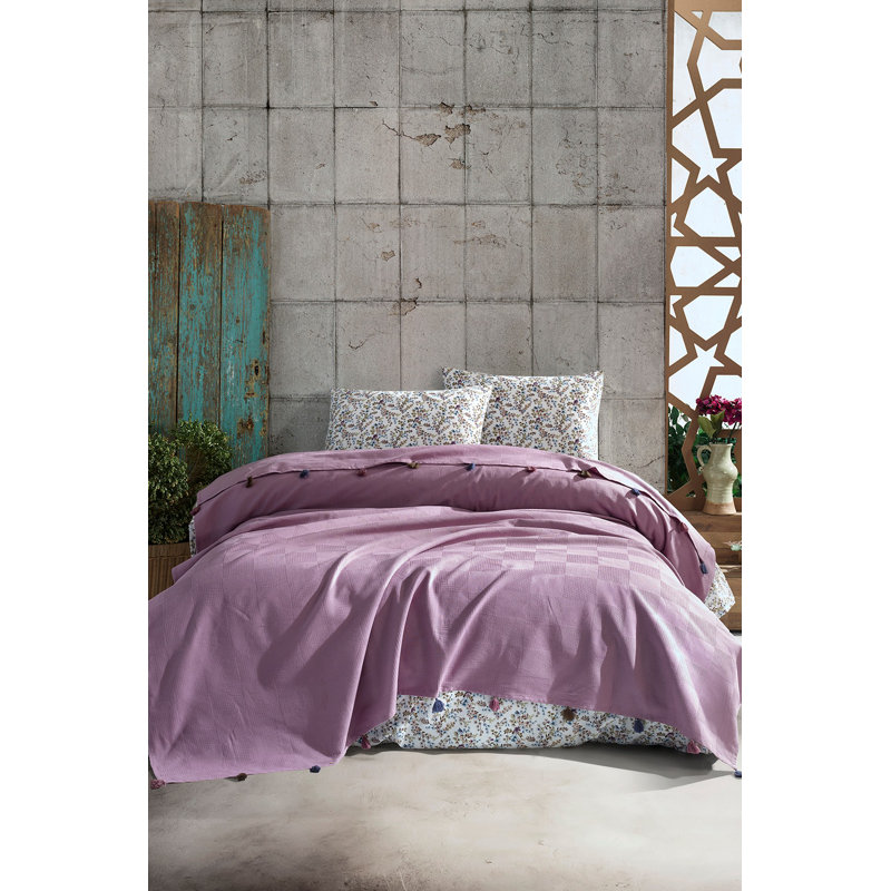 Ensemble de housse de couette 100% coton 4 pièces Becquere, Mauve