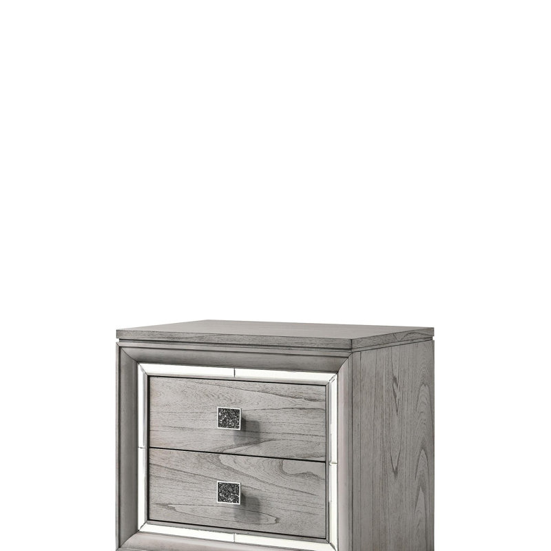 Mobilier de chambre en bois massif de style contemporain à 2 tiroirs et miroir biseauté 1 pièce