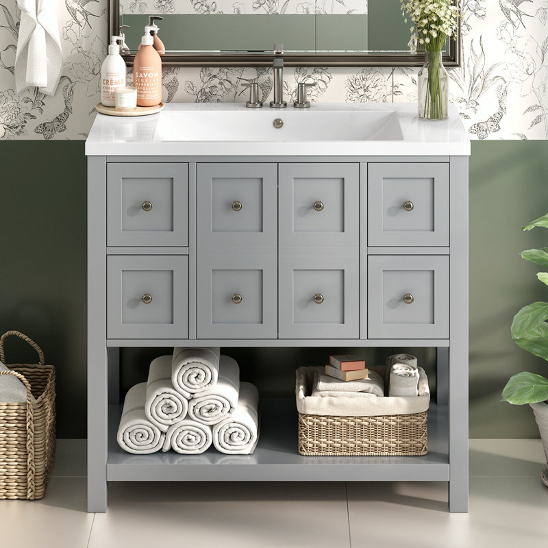 Meuble-lavabo 36 po avec lavabo encastré, Gris