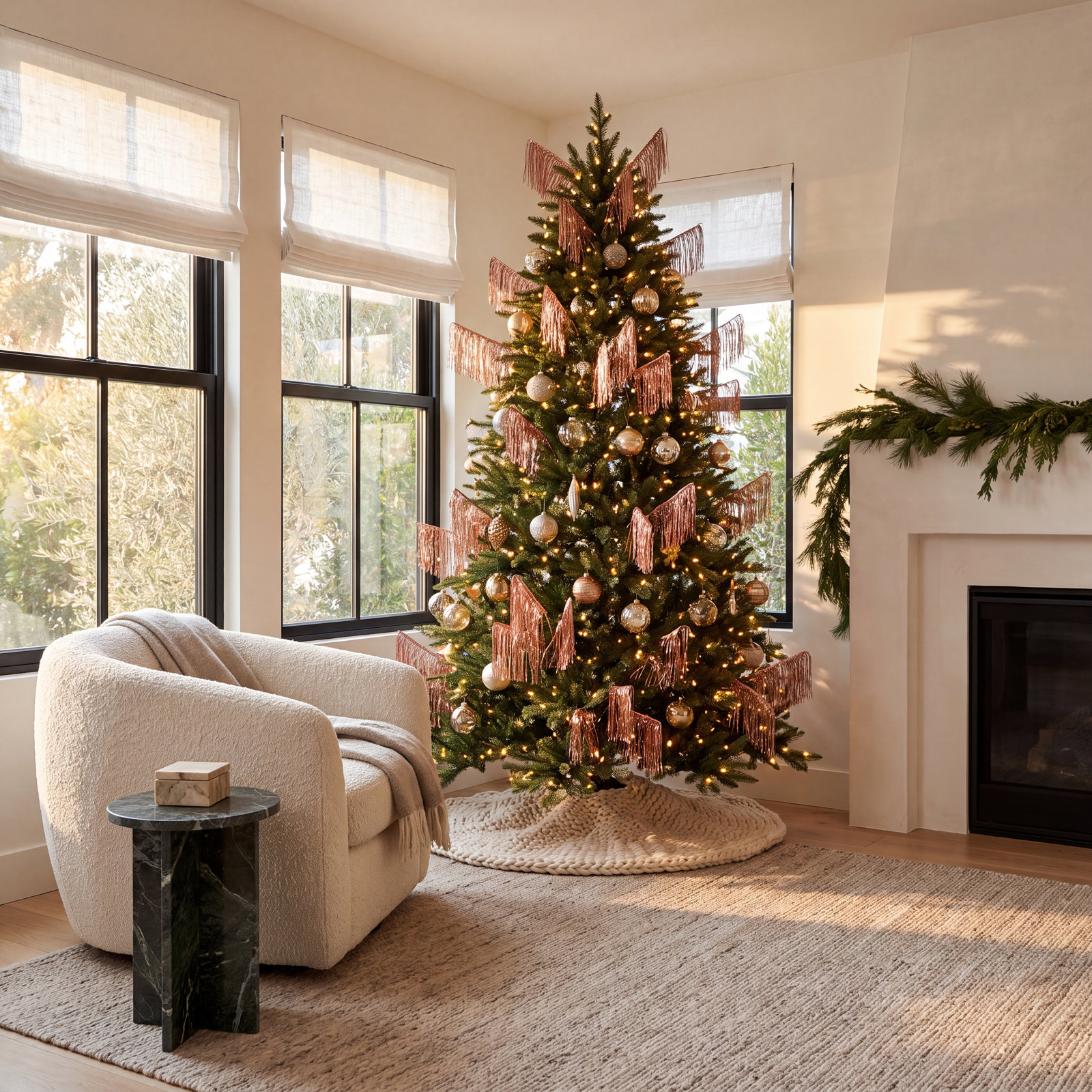  36" Rose Gold Tinsel Icicle 3-Tip Spray 3/Pack