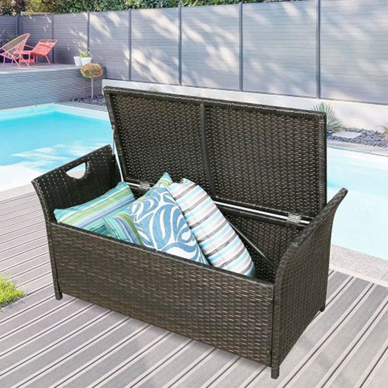 Banc de rangement pour l'extérieur en rotin, Noir / rouge