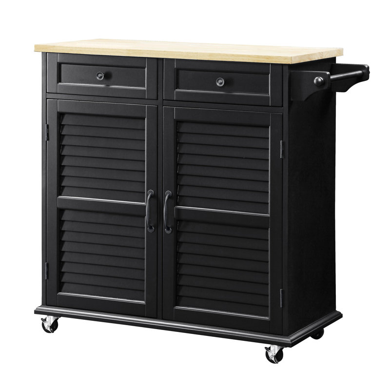 Ottery Solid Wood Top Kitchen Cart, Black