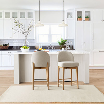 25,5 "tabourets de comptoir en bois massif avec dossier incurvé en lin