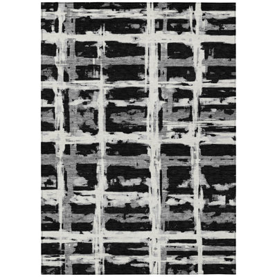 Tapis extérieur lavable rayé noir et argent 9 pi x 12 pi noir