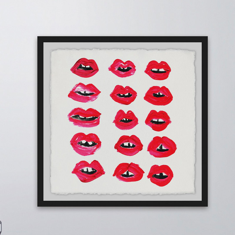« lèvre rows », reproduction de peinture à l’acrylique encadrée, H 12 po x l 12 po