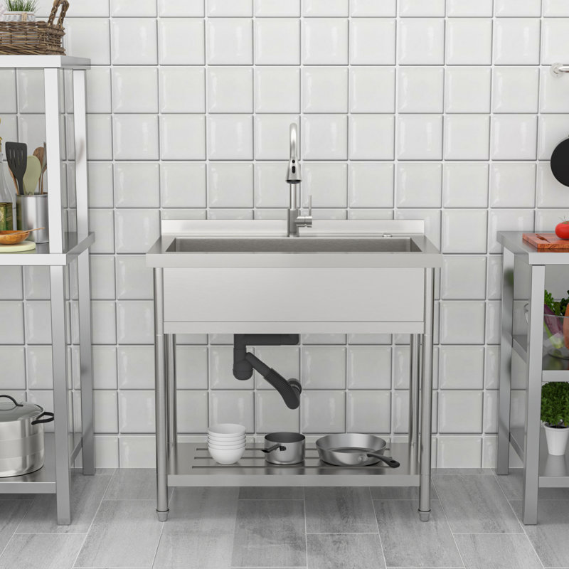36 Inch Freestanding Stainless Steel Utility Sink for Outdoor Laundry Garage Kitchen Commercial Backyard Garden