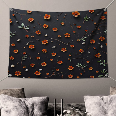 Tapisserie murale fleurs orange