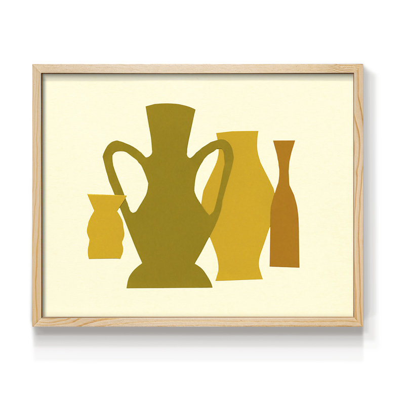 Posing Pottery I -Framed Print - Restickable, 8" H x 10" W, Natural
