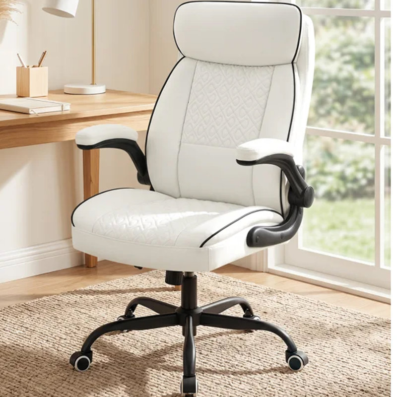 Fauteuil de bureau ergonomique en cuir ergonomique, Blanc, Blanc
