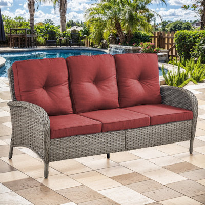 Keywest Patio Outdoor PE Wicker Sofa Couch With Cushions by Winston Porter