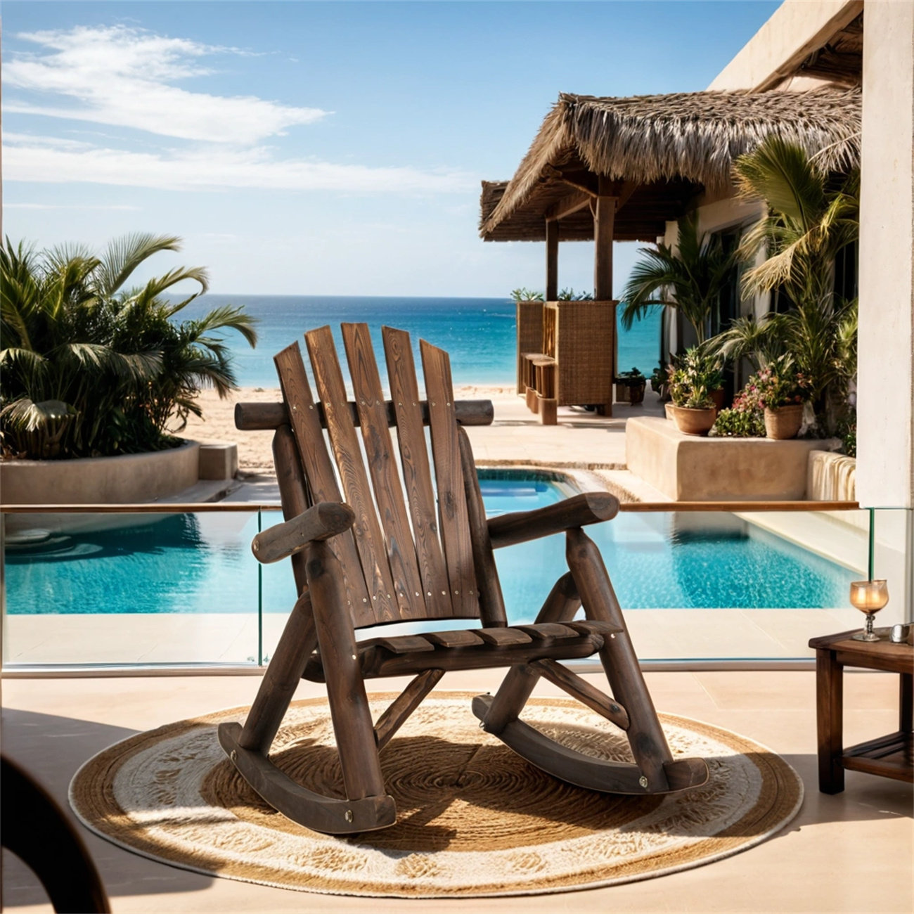 Highland Dunes Amelya Outdoor Patio Solid Wood Rocking Adirondack Chair ...