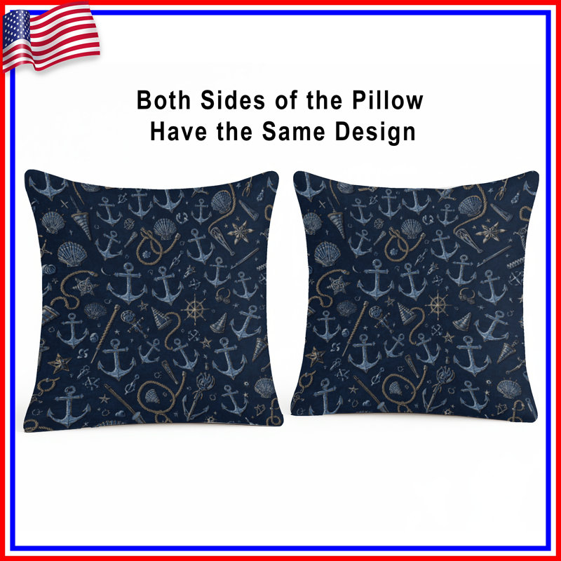Nautical Anchor Pattern Double Sided Throw Pillows, 20 x 20 inches