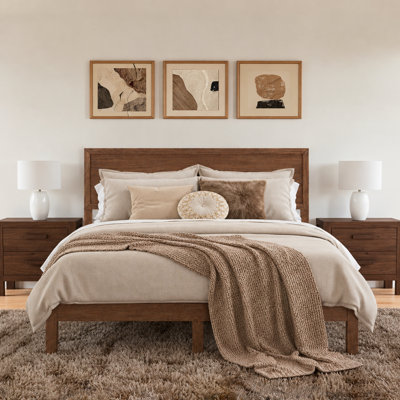 Minimalist Solid Wood Platform Bed with Tall Headboard, Sturdy Construction