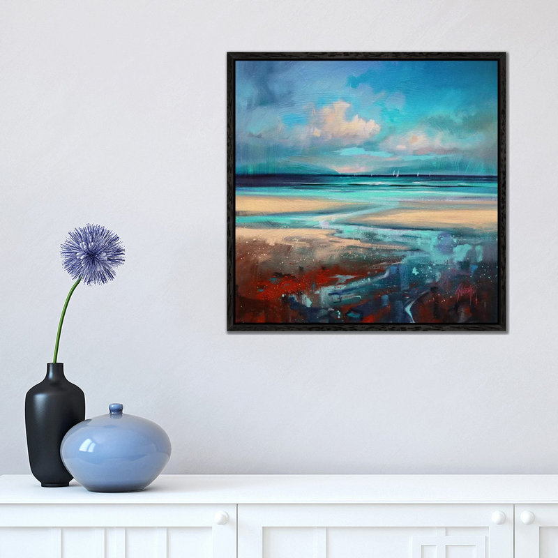Cyan Sailing by Scott Naismith - Painting on Canvas, Black Framed, 45.72 cm H x 45.72 cm W