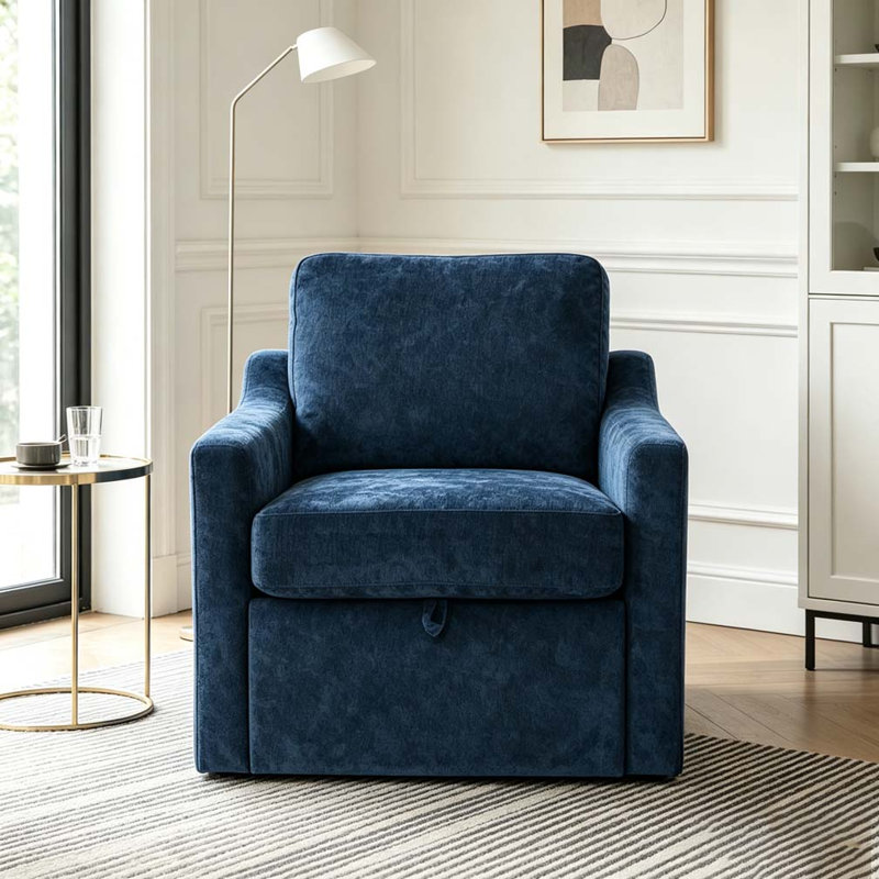 Fauteuil pivotant avec tissu chenille doux, Marine