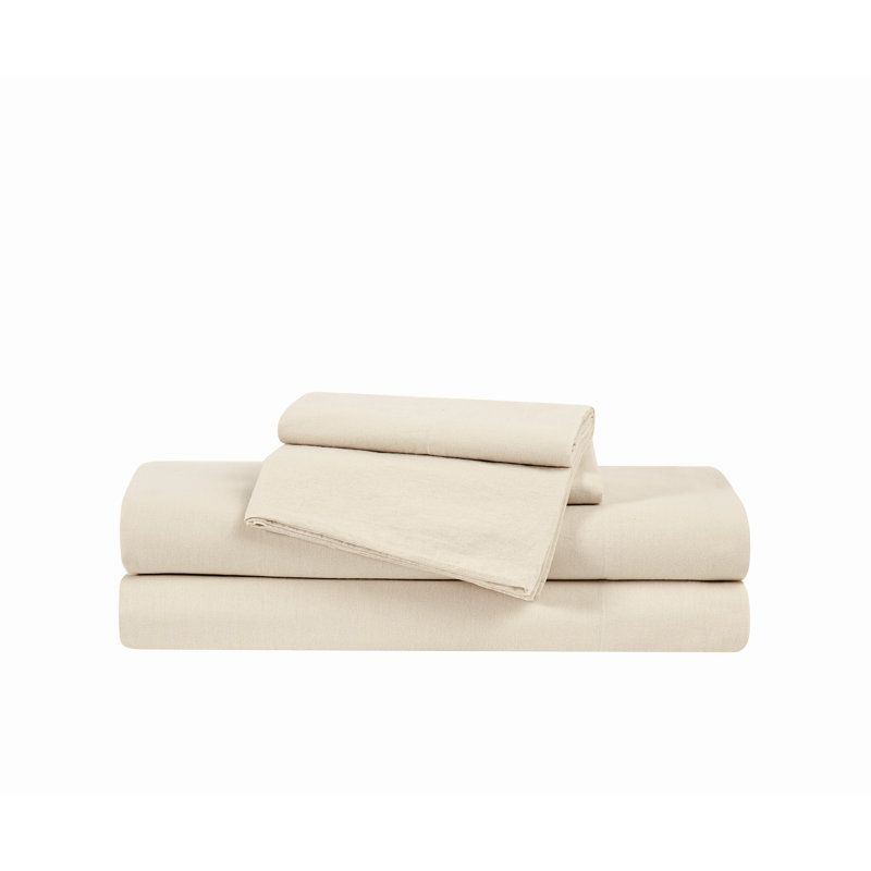 Ensemble de draps en coton Frye, Ensemble de draps pour grand lit avec 2 taies d'or, Brun clair