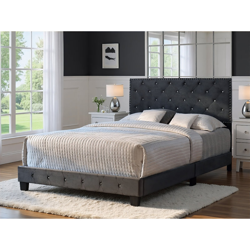 Lit double en velours Modena, Gris, Double
