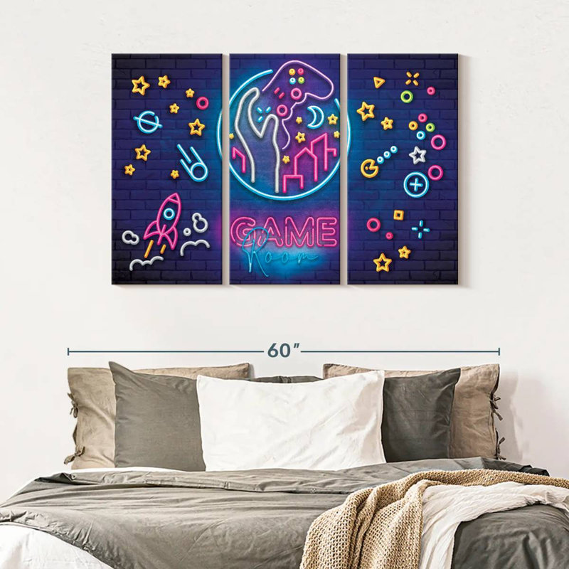 «Game Room», ensemble de 3 pièces sur toile, H 32 po x l 50 po x P 1,25 po