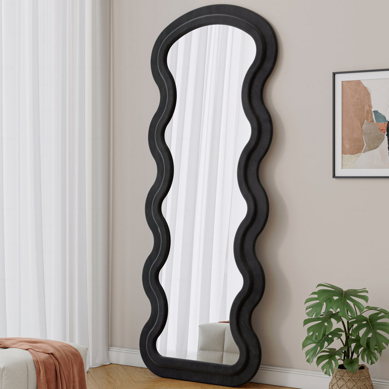 Full Length Wave Floor Mirror For Bedroom Living Room Hanging Or Against The Wall, Black